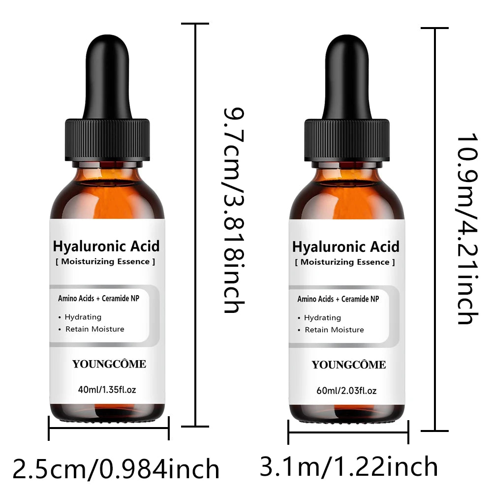 Sérum Hidratante de Ácido Hialurónico - Fórmula Potenciadora de Humedad para Reparación de Piel y Cuidado de Piel Seca - 40/60ml - Apto para Todo Tipo de Piel