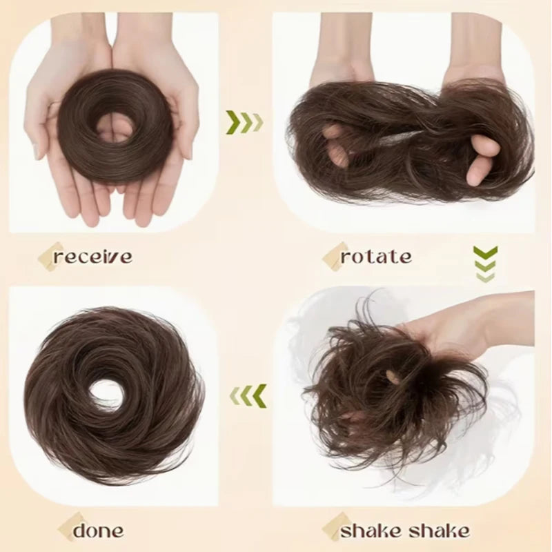 Moño de Cabello Sintético Liso y Corto – Chignon Resistente al Calor, Fácil de Usar | Accesorios para Mujer