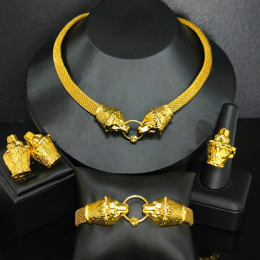Set Joyería Africana Dubai Chapado Oro 24K para Mujer — Collar, Anillo y Aretes