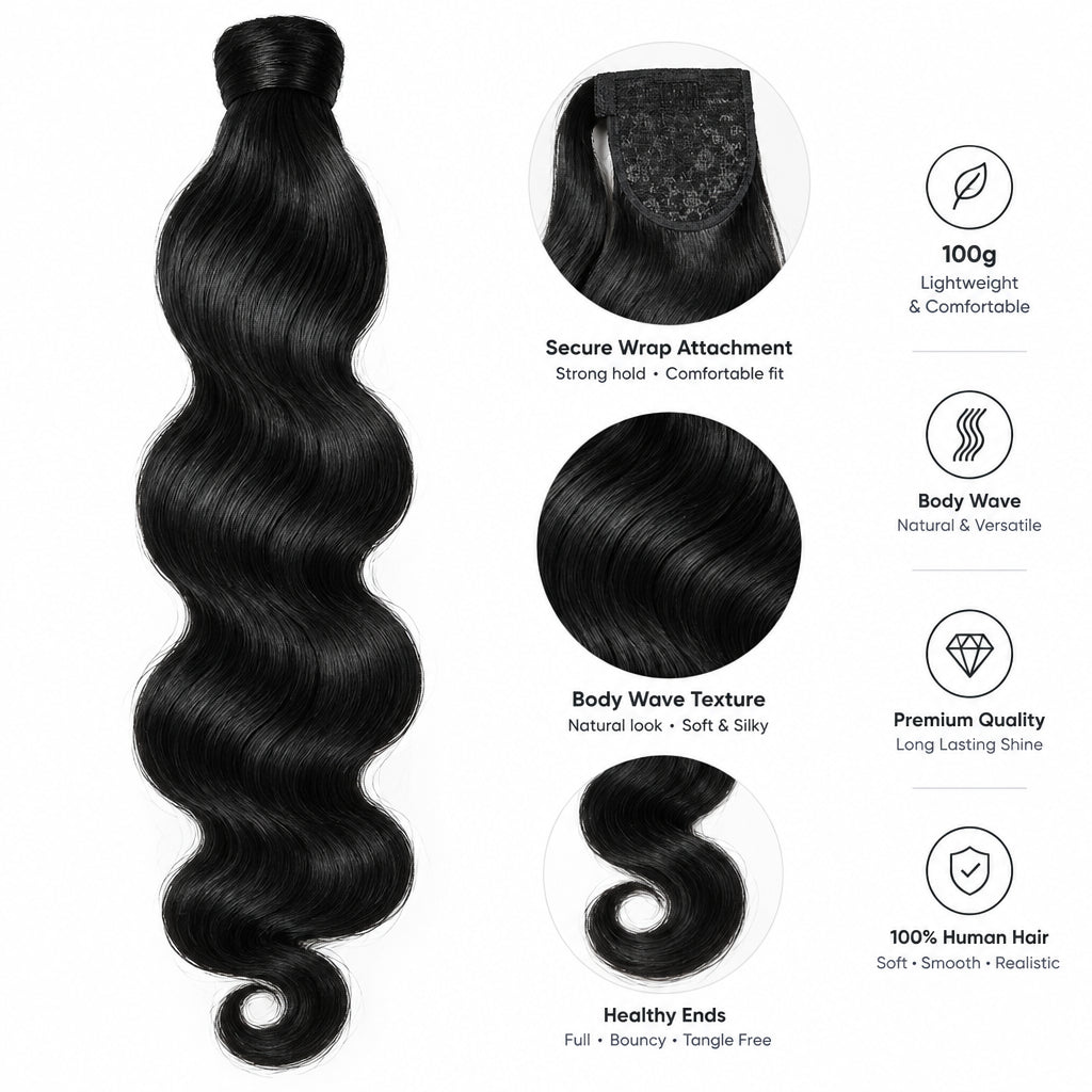 Cola de Caballo Body Wave 100g – Extensión Cabello Humano Remy Brasileño | Color Natural para Mujer