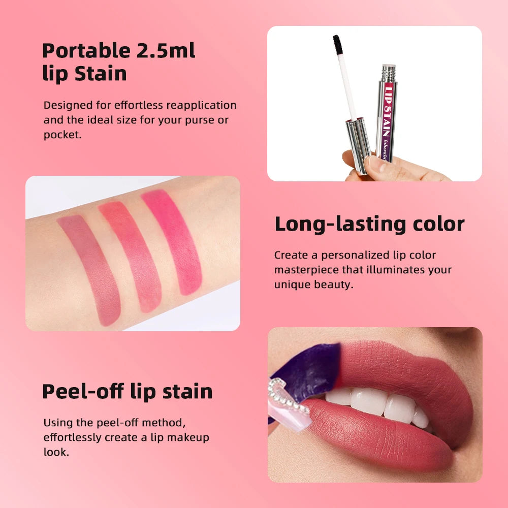 Tinte Labial Despegable Larga Duración Waterproof Rosa - Prueba de Transferencia Anti-Manchas Natural Cosmético Mujer