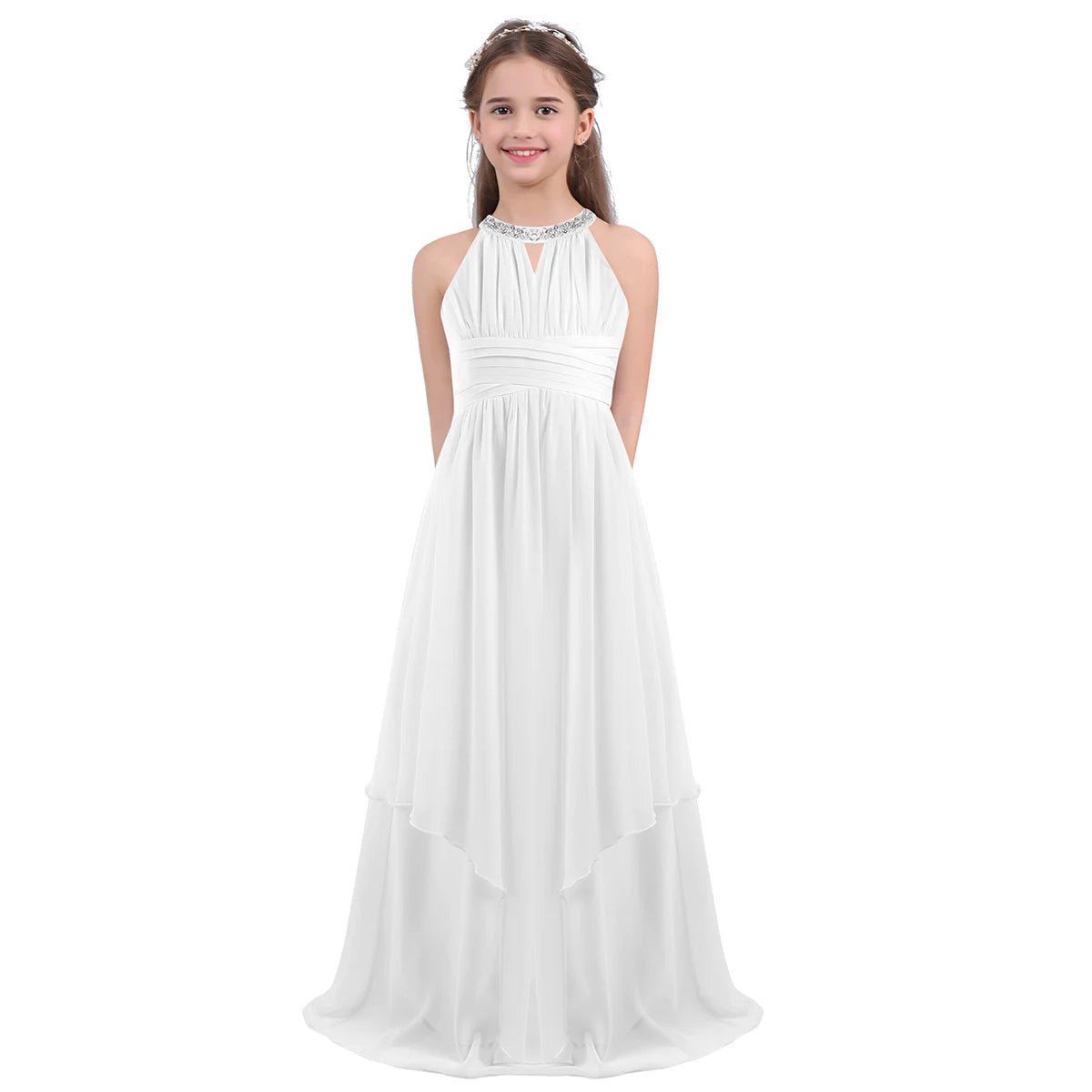 Vestido Largo de Fiesta para Niña con Encaje – Varios Colores