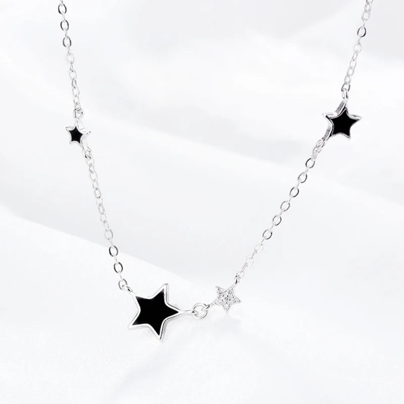Collar Cadena Clavícula Estrella Pentágrama Zircón Plata 925 para Mujer