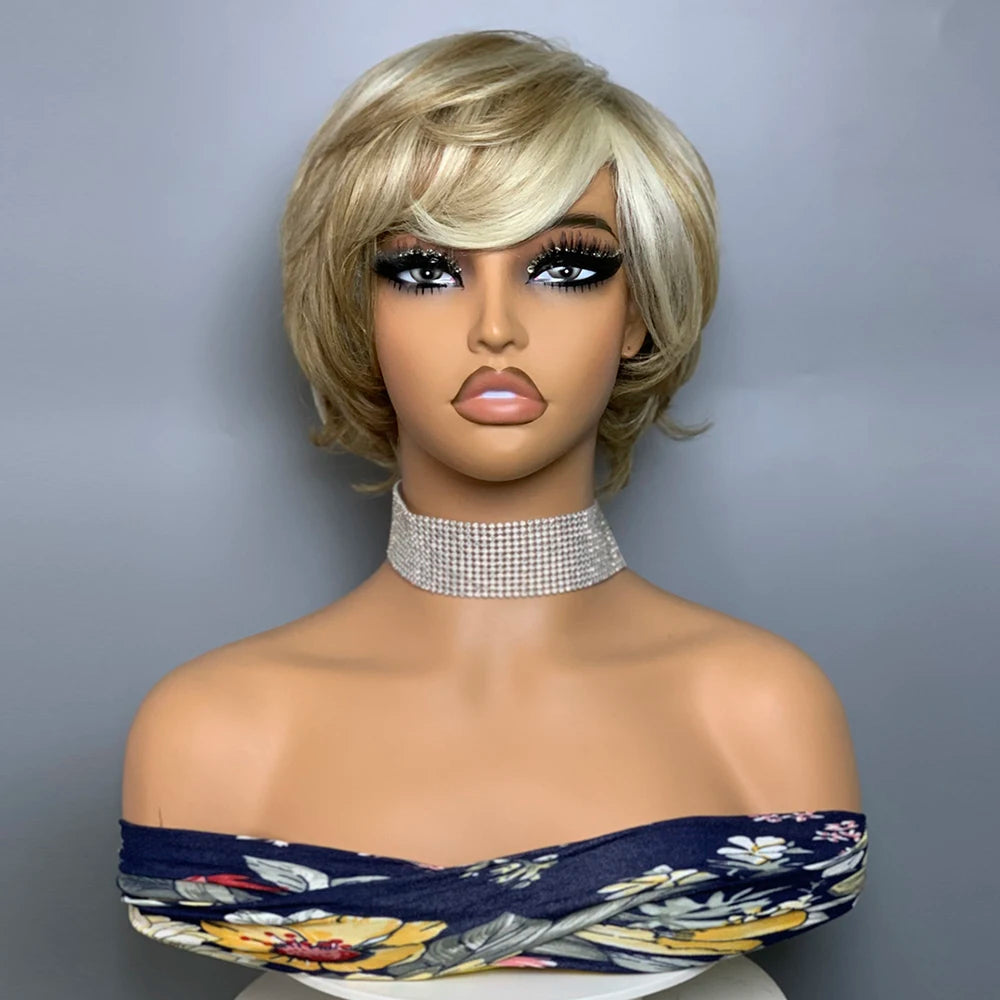 Peluca Pixie Cut Ondulada con Flequillo | Cabello Humano Natural