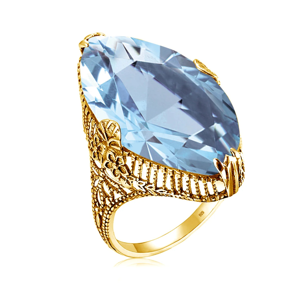 Anillo Cóctel Aquamarine Azul Cielo Ovalado Plata 925 para Mujer