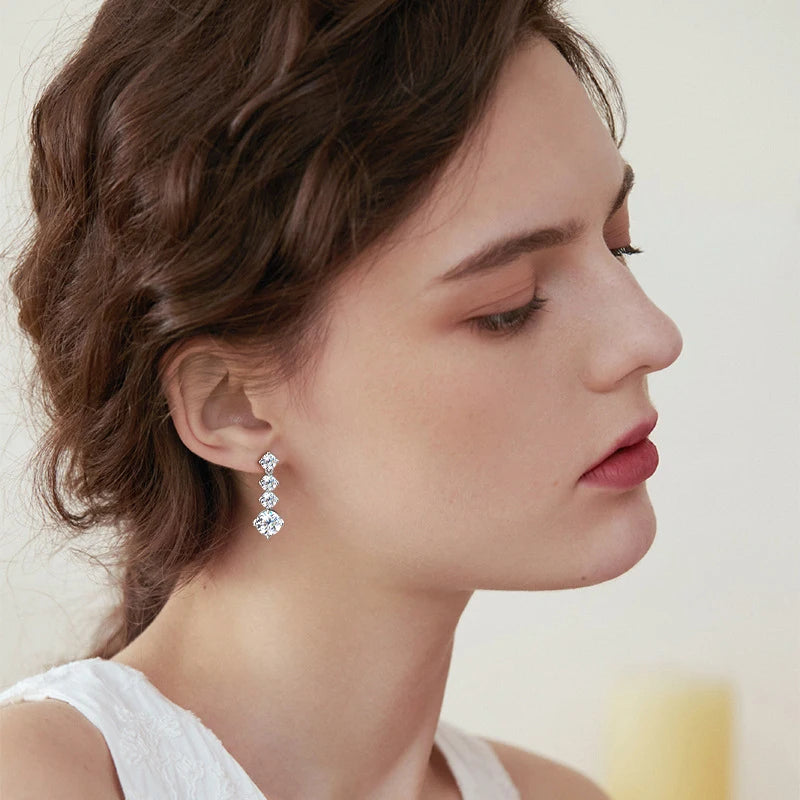 Aretes Moissanite 2.6 Quilates Diseño Clásico Lujo Plata 925