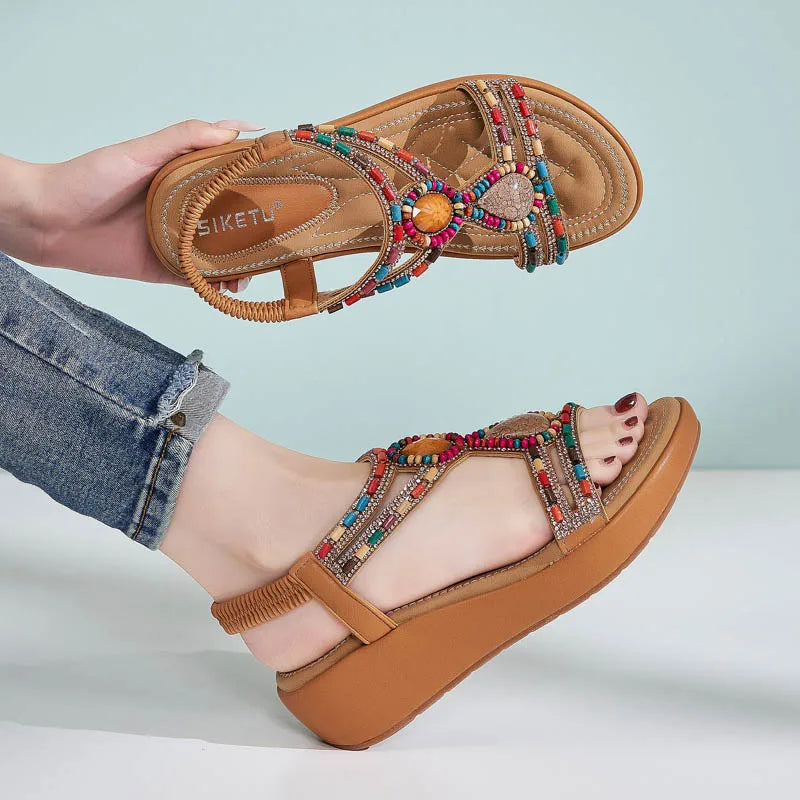 Sandalias Cuña Plataforma Impermeable Mujer - Estilo Étnico Retro Tacón Wedge