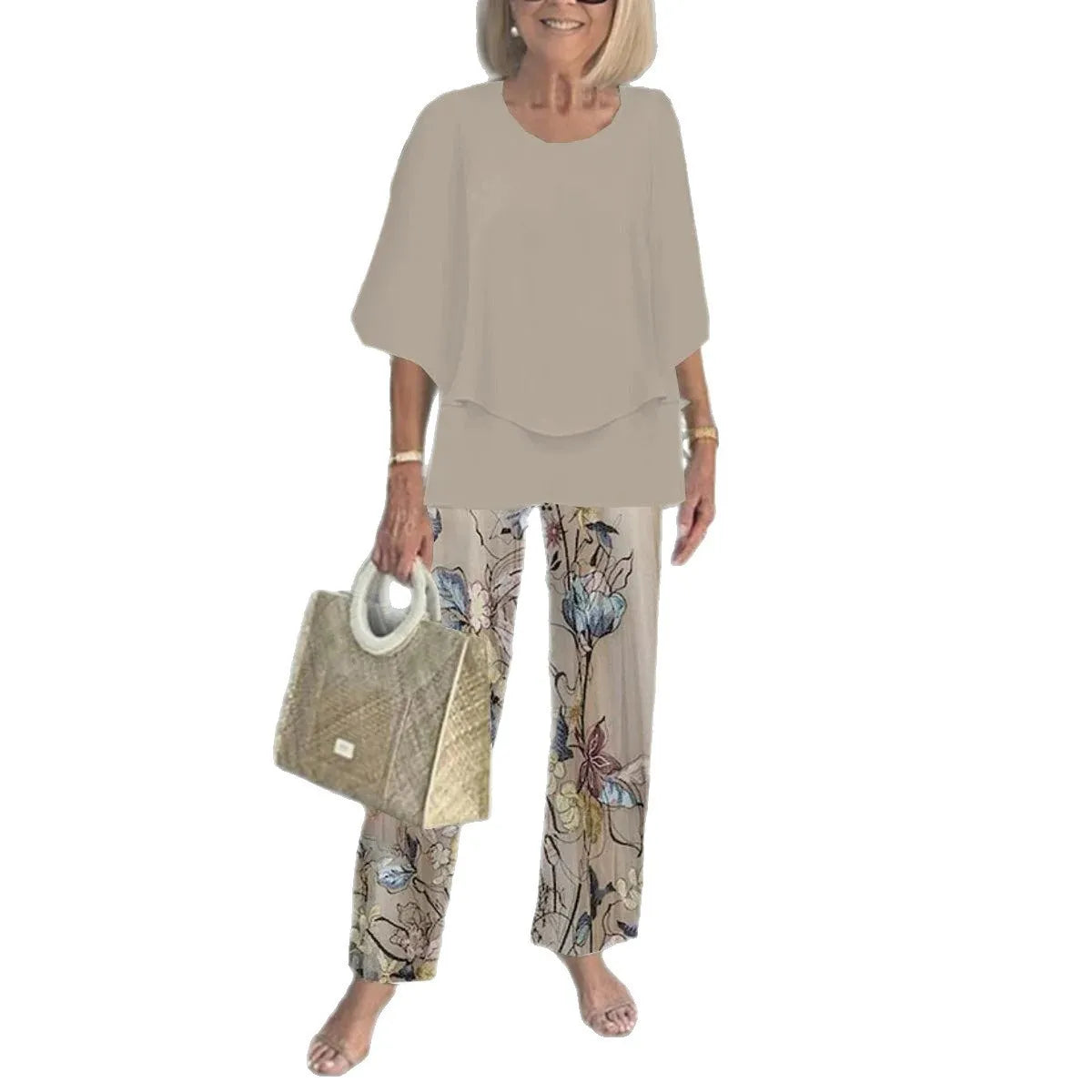 Conjunto 2 Piezas Verano Mujer | Top Estampado + Pantalón Pierna Ancha