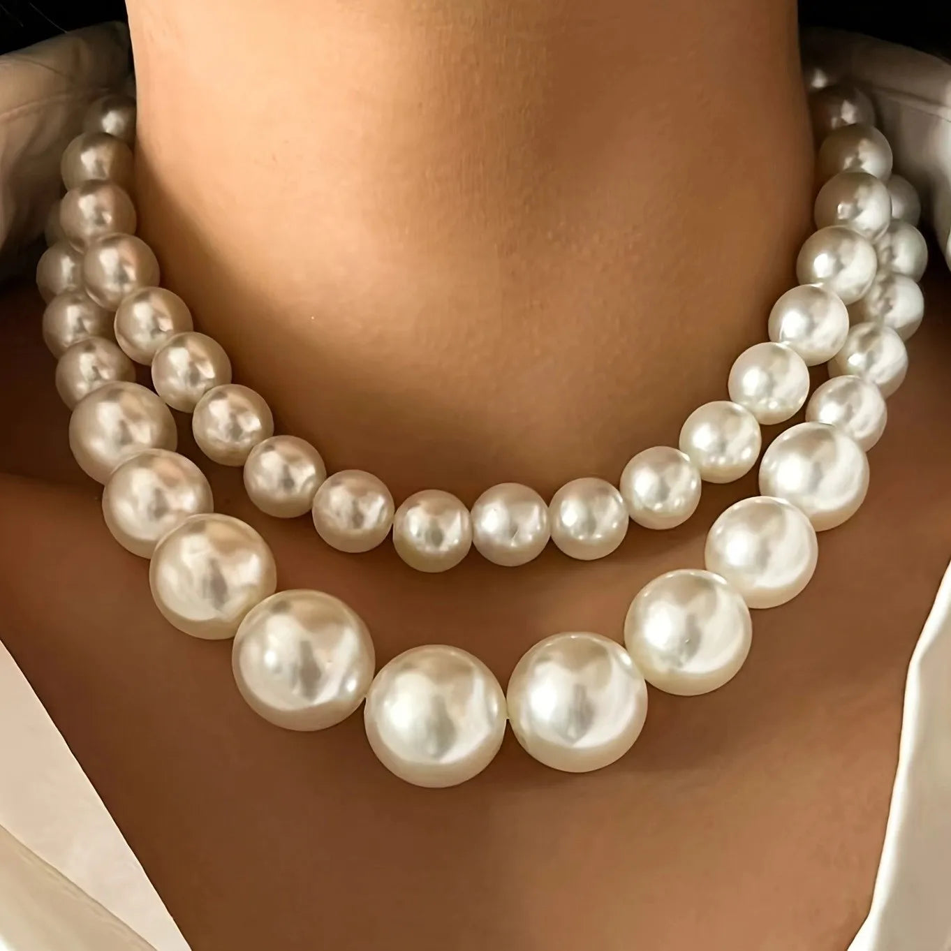 Set de 2 Collares Gargantilla con Perlas de Imitación | Joyería Elegante Mujer