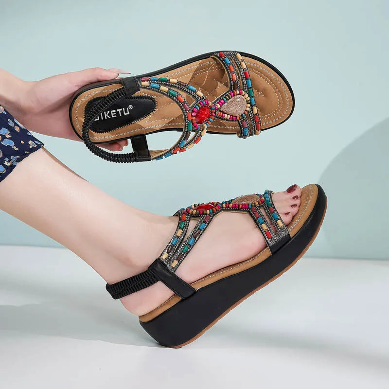 Sandalias Cuña Plataforma Impermeable Mujer - Estilo Étnico Retro Tacón Wedge