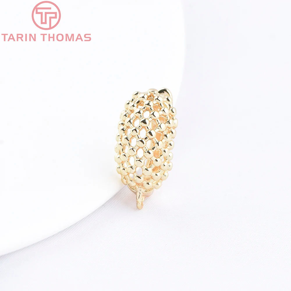 4 Piezas Cierres para Aretes en Latón Malla Calada - Color Oro 24K para Bisuterí­a
