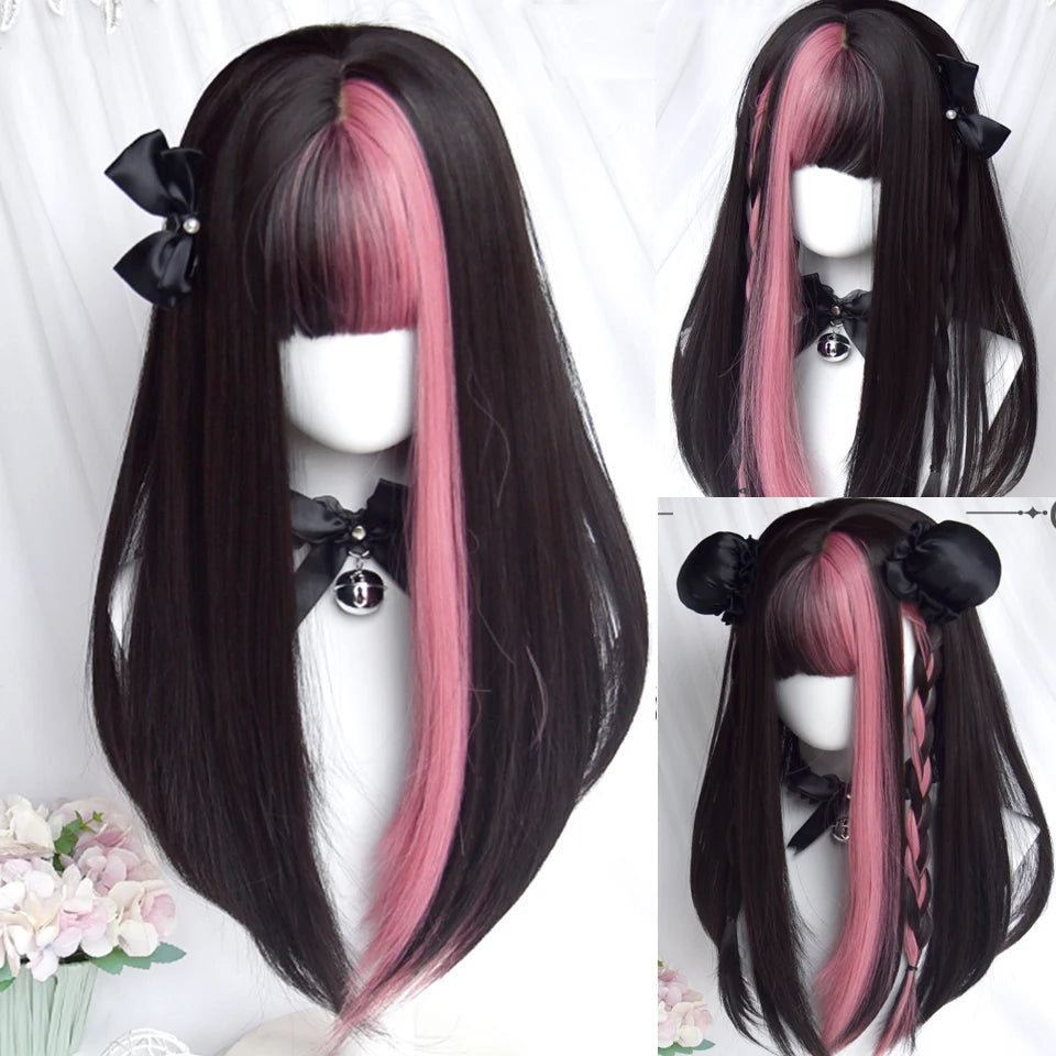 Peluca Sintética Corta con Dobles Coletas Rizadas y Flequillo – Estilo Lolita Cosplay