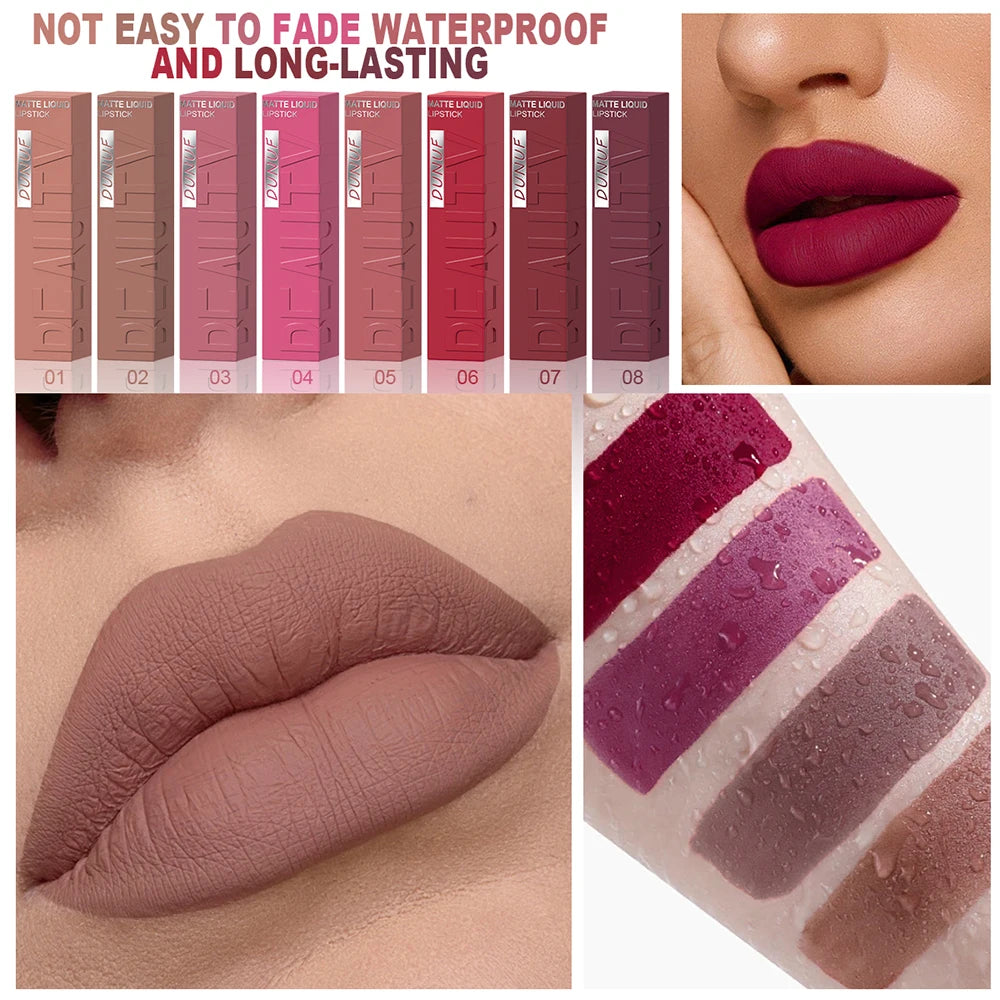 Set 8 Lip Gloss Mate Waterproof Hidratante Larga Duración - Labial Líquido No Mancha Tonos Nude Maquillaje