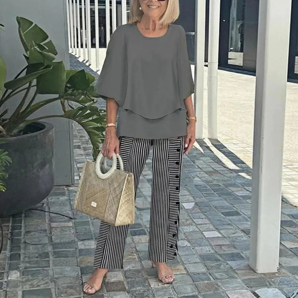 Conjunto 2 Piezas Verano Mujer | Top Estampado + Pantalón Pierna Ancha