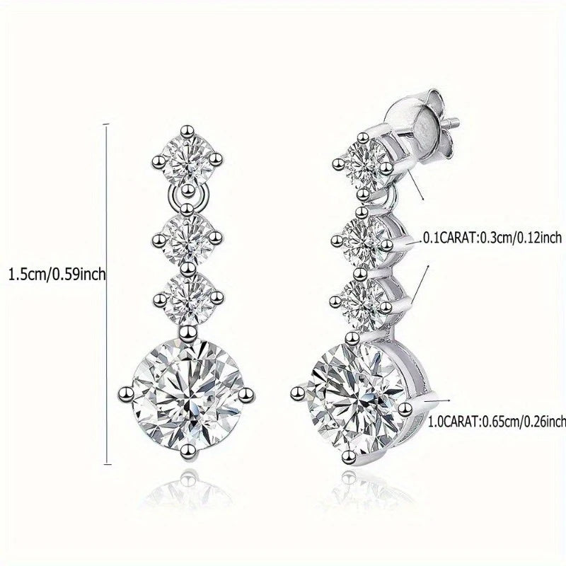 Aretes Moissanite 2.6 Quilates Diseño Clásico Lujo Plata 925