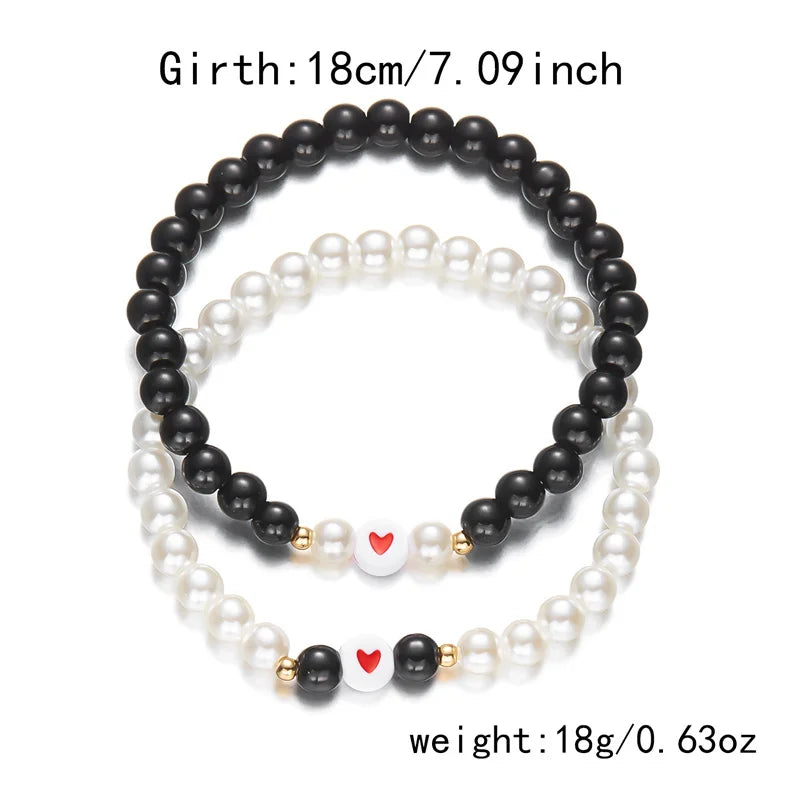 Set 2 Pulseras Pareja Cuentas Corazón San Valentín