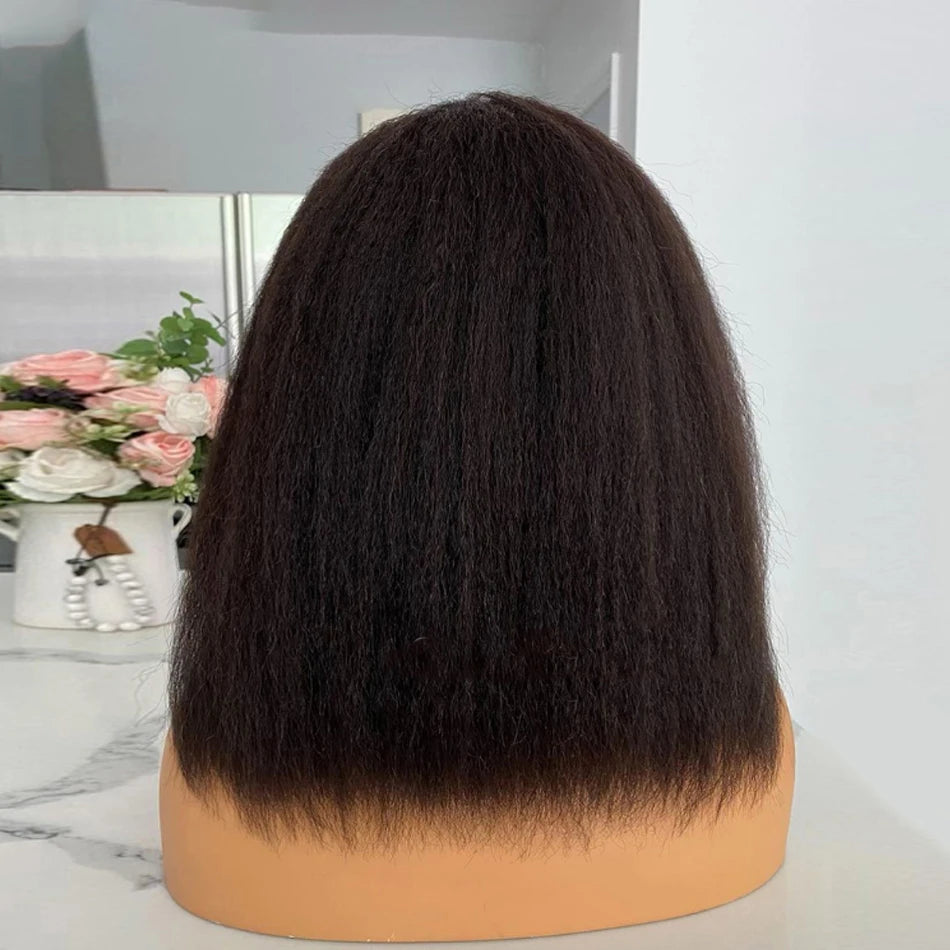 300Density Kinky Straight Wear Go Glueless 100% Human Raw Hair Tissage Wig HDTransparent Lace Closure Yaki Bob Wig CheveuxHumain