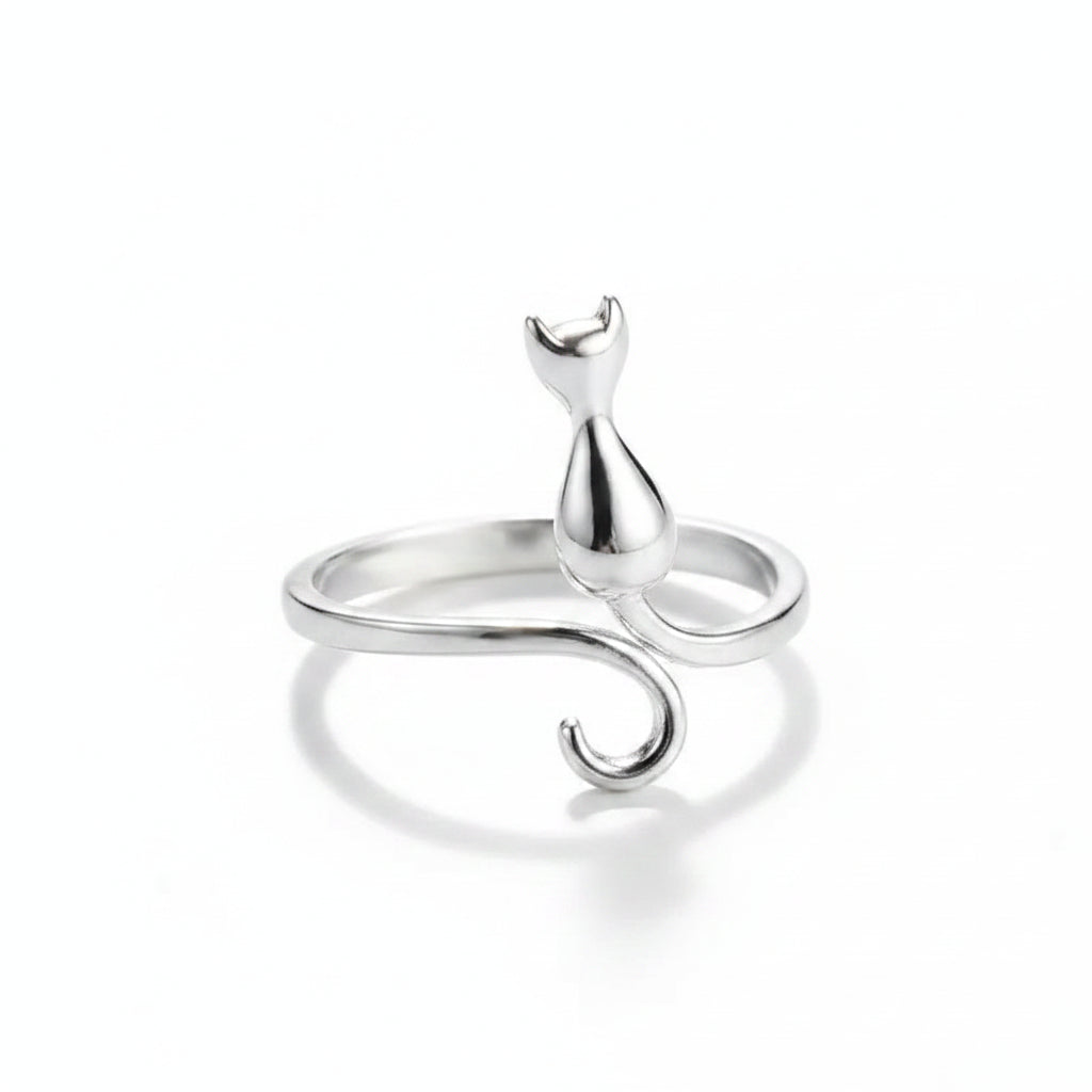 Anillo Gato Plata 925 Sterling Silver Compromiso Lujo Diseñador Joyería Mujer Elegante Regalo