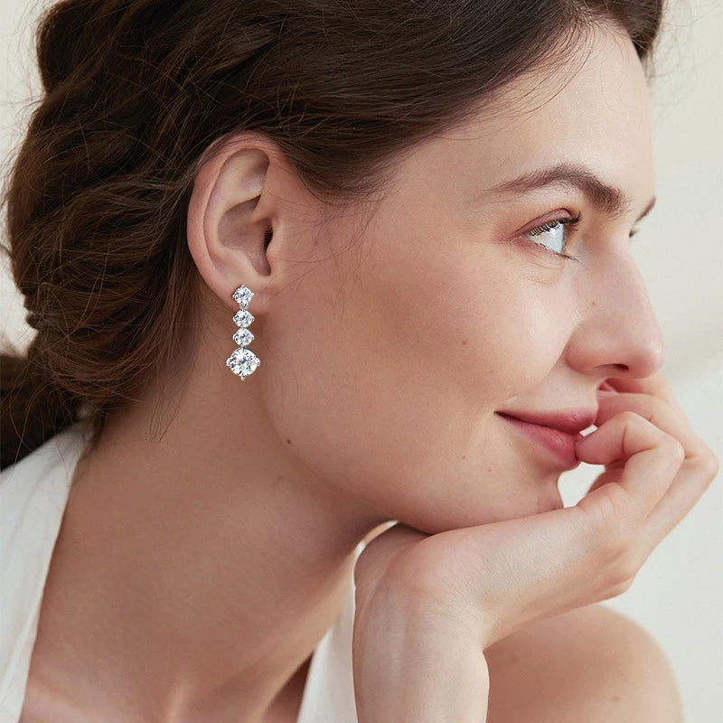 Aretes Moissanite 2.6 Quilates Diseño Clásico Lujo Plata 925