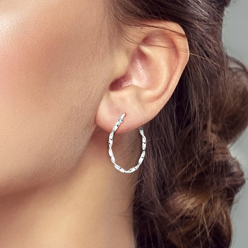 Aretes Aro Tira Möbius Brillante Plata 925 para Mujer