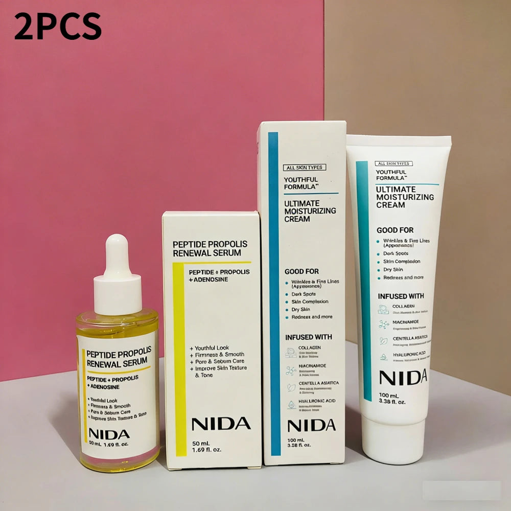 Kit Cuidado Facial NIDA Corea – Crema Hidratante, Retinol, Contorno de Ojos y Esencia TXA
