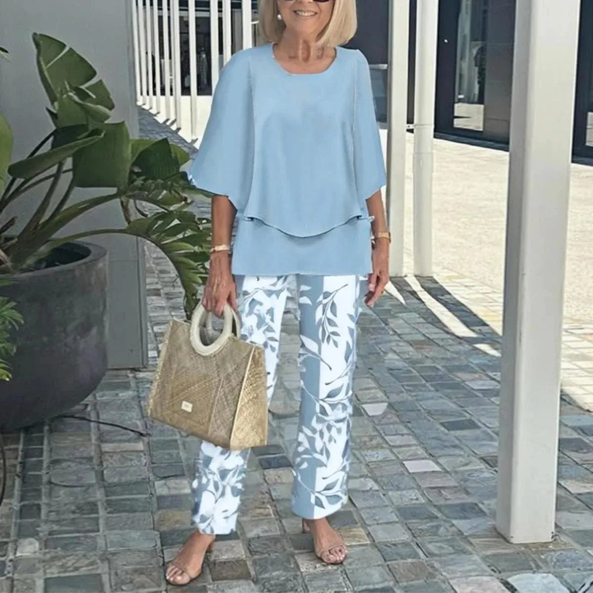 Conjunto 2 Piezas Verano Mujer | Top Estampado + Pantalón Pierna Ancha