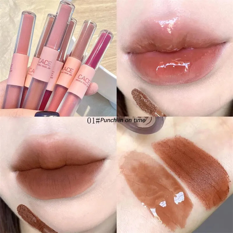 Labial Doble Punta Espejo y Mate Velvet – Brillo Labial 2 en 1 Larga Duración