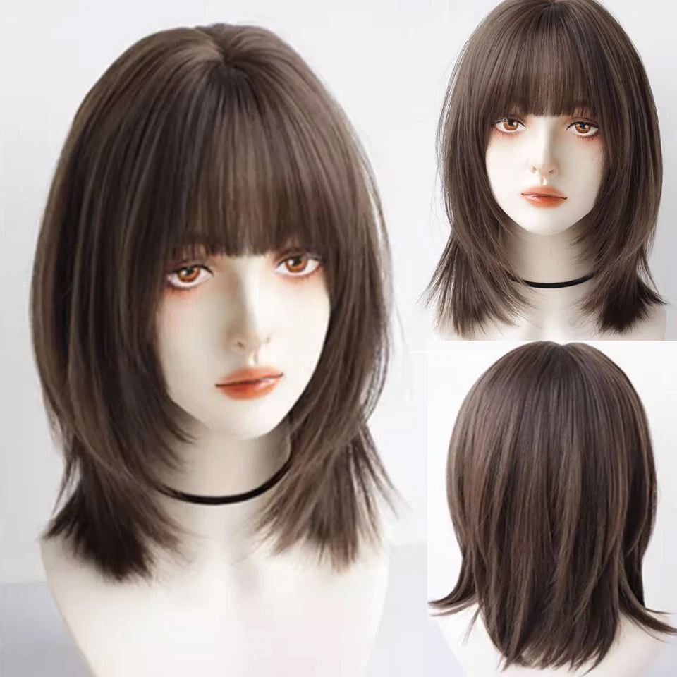 Peluca Sintética Corta con Dobles Coletas Rizadas y Flequillo – Estilo Lolita Cosplay