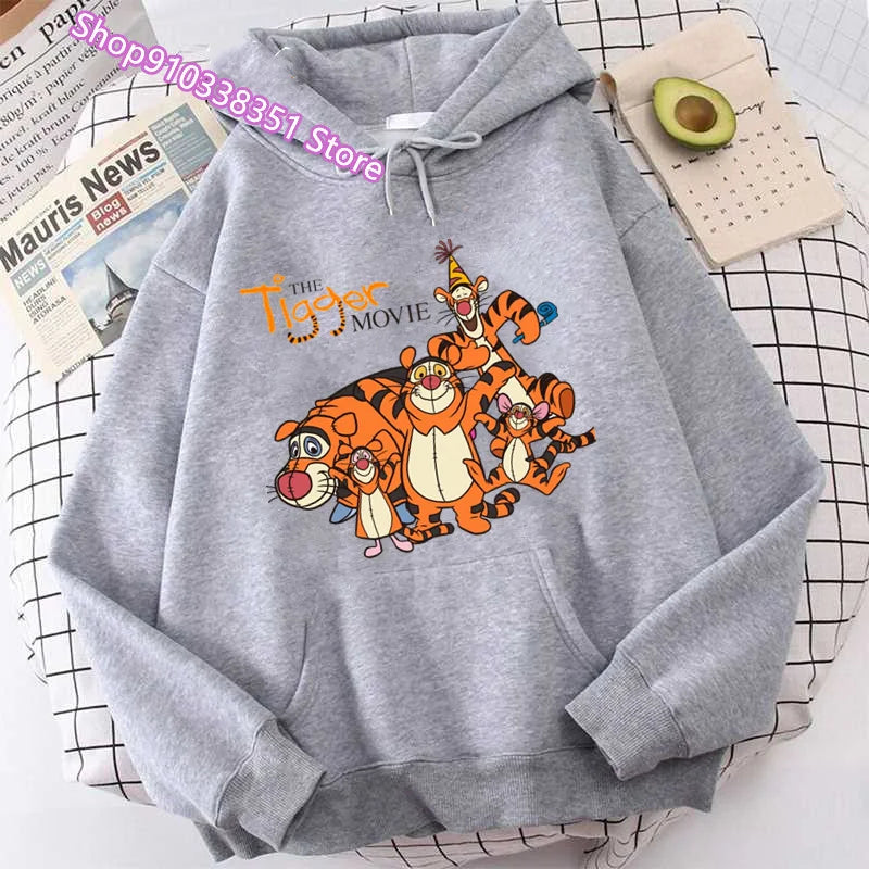 Sudadera con Capucha Mujer Película Tigger Harajuku Pullovers Tops Casuales Cuello Redondo Estampado Winnie The Pooh Manga Larga