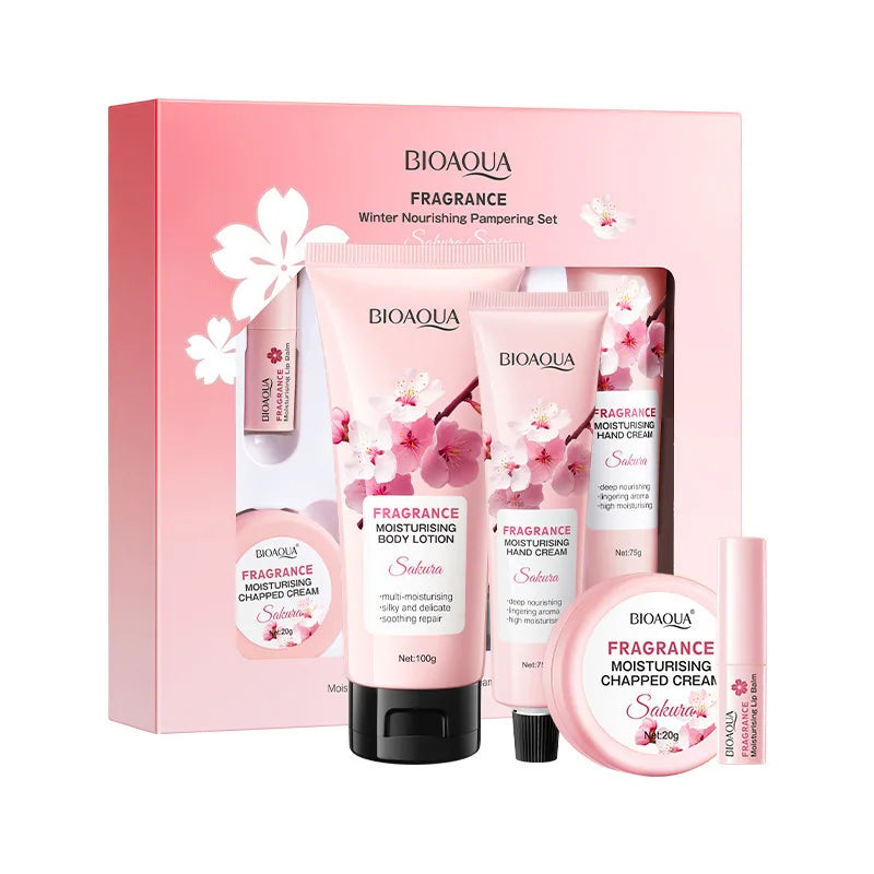 Kit Sakura BIOAQUA 4 Piezas - Crema Corporal, Manos, Labios y Loción