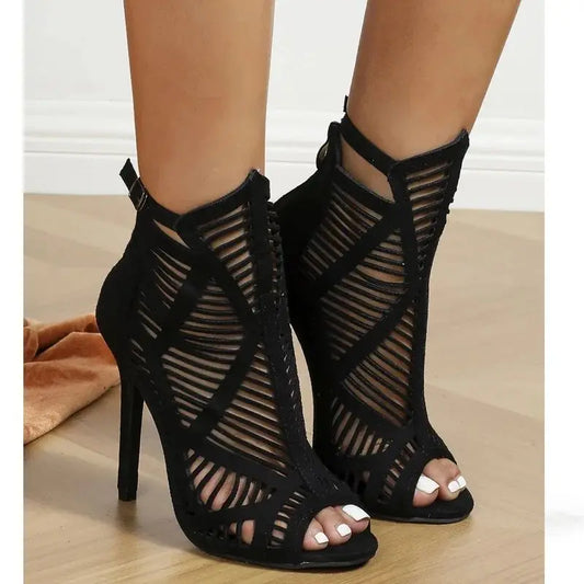 Sandalias Tacón Fino Mujer – Punta Abierta, Cremallera, Cómodas para Baile