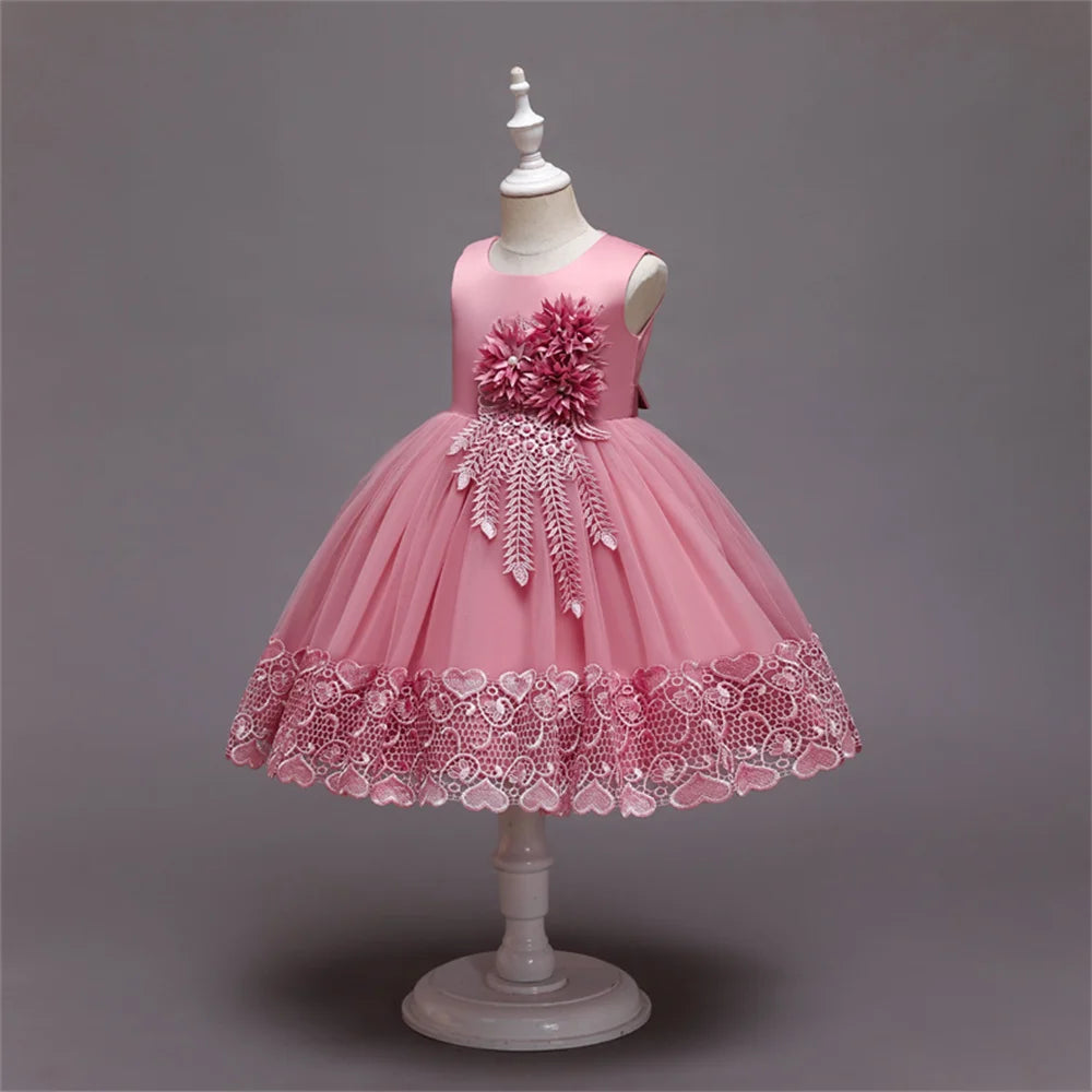 Vestido Princesa Niña sin Mangas | Encaje con Lazos | Comunión y Ocasiones Especiales