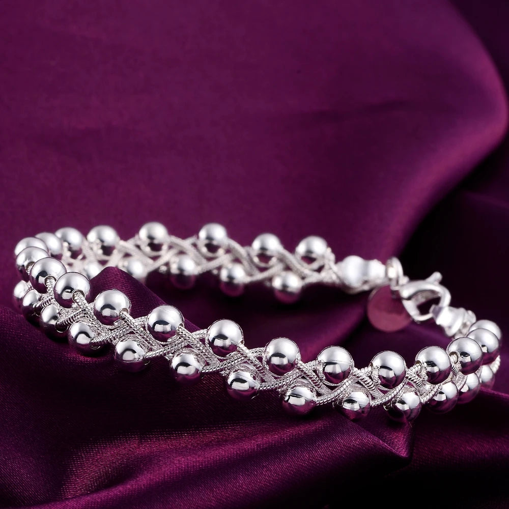 Pulsera Trenzada Cuentas Cadena Plata 925 para Mujer