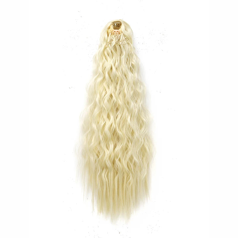 Cola de Caballo Kinky Curly Sintética 22 Pulgadas – Extensión con Clip y Cordón | Negro para Mujer