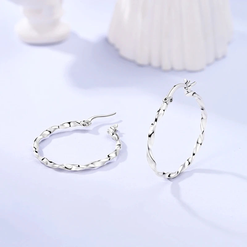 Aretes Aro Tira Möbius Brillante Plata 925 para Mujer