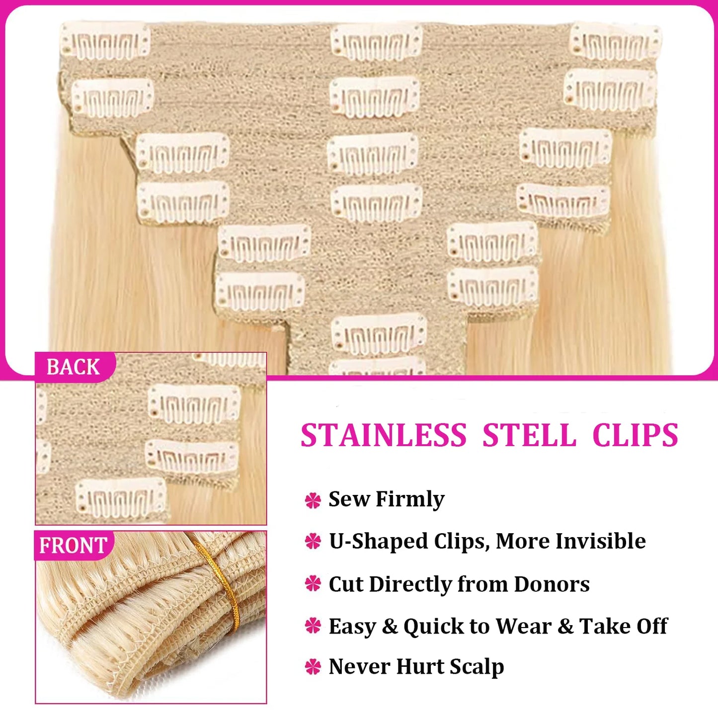 Extensiones Clip-in Cabello Humano 100% | 8 Piezas 120g Color Rubio 613#