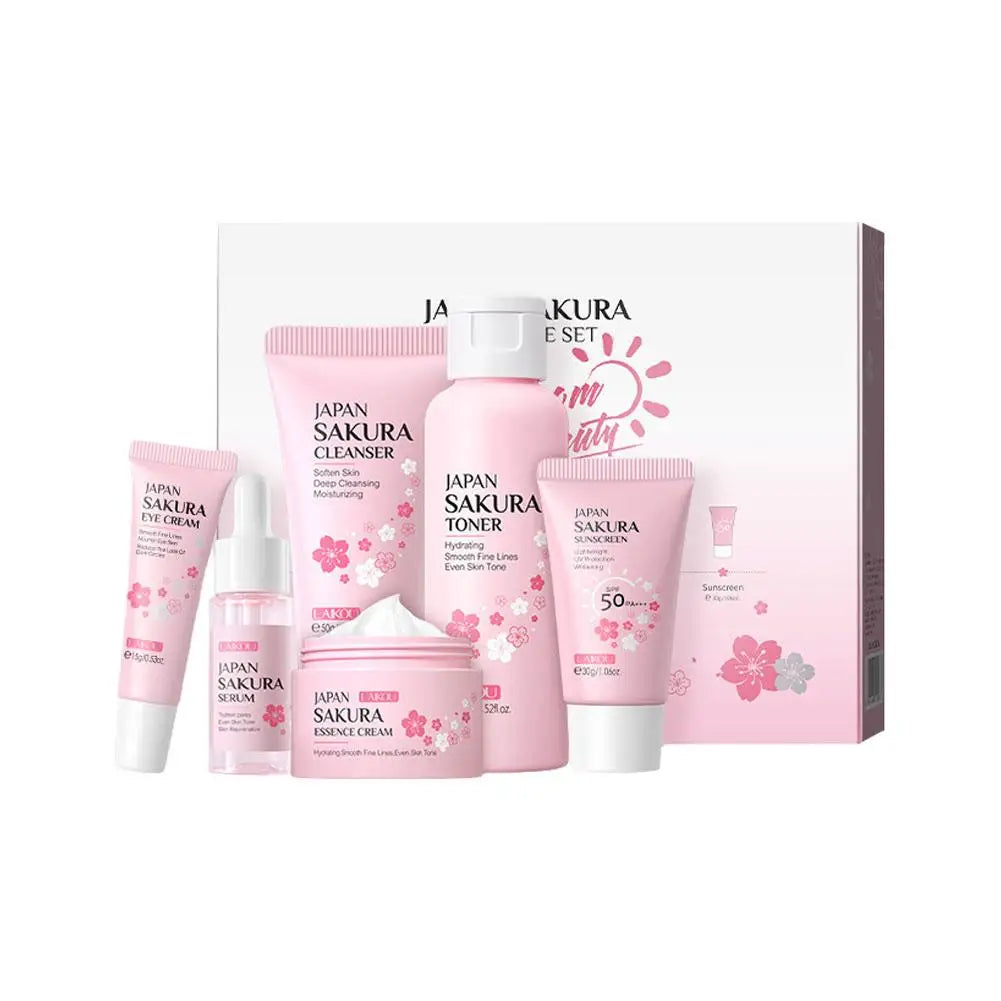 Set Sakura Cuidado Facial 5/6 Piezas – Crema, Sérum, Tónico, Limpiador y Contorno de Ojos
