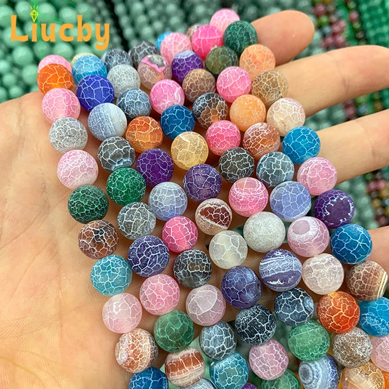 Cuentas de Ágata Agrietada Multicolor Hechas a Mano - Redondas para Bisutería DIY