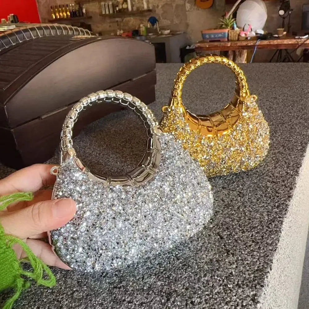 Minibolso Brillante de Fiesta en Forma de Media Luna