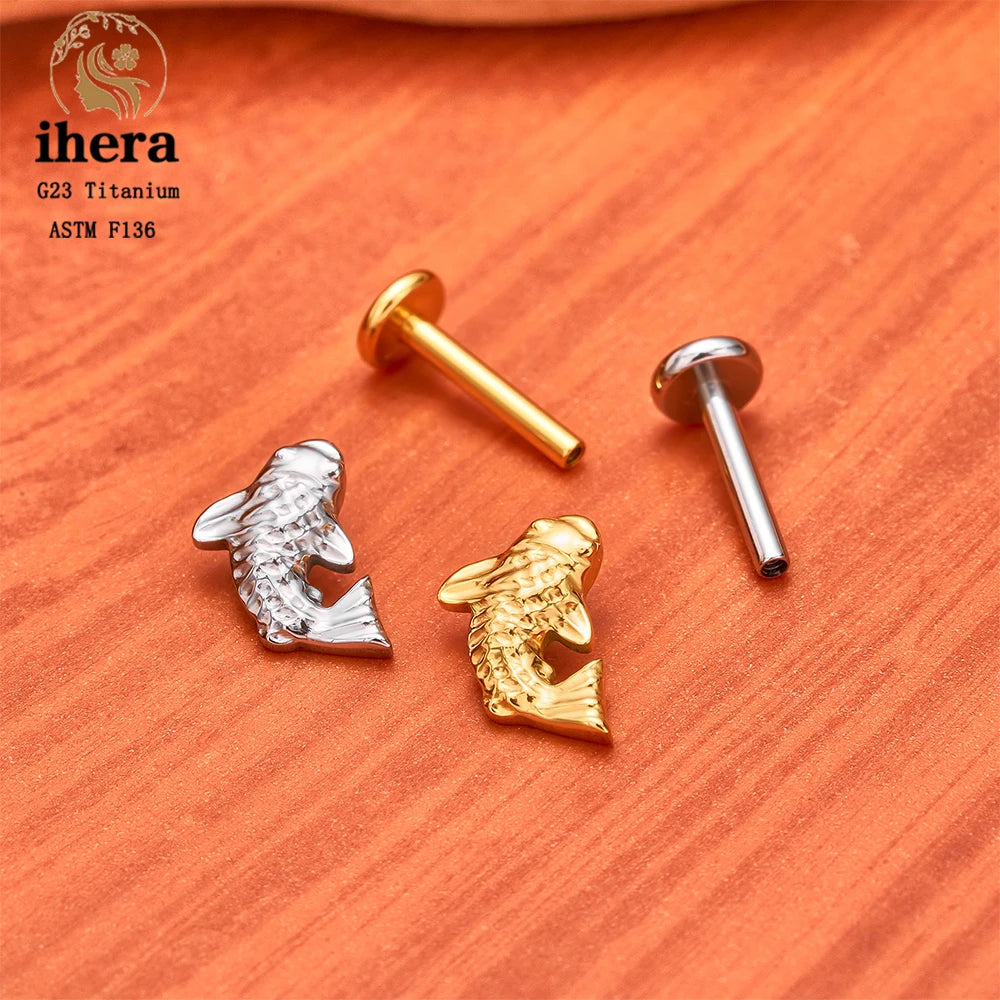 Piercing de Titanio ASTM F136 Caballito de Mar y Corazón - 16G Labret para Cartílago