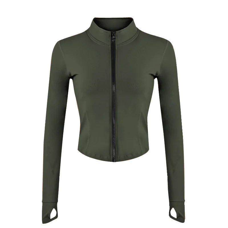 Sports Top Running Gym Clothing Long Sleeve Yoga Zipper Jacket Slim Fit Stylish Spring Autumn Womens Fitness Wear