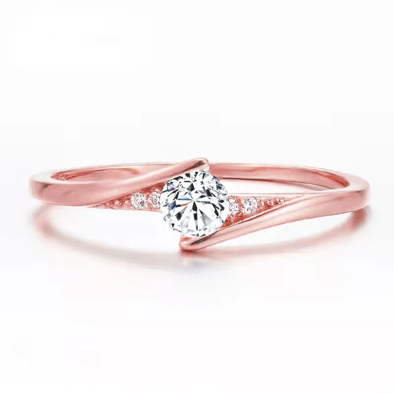 Anillo Elegante Zircon Blanco Dorado para Mujer