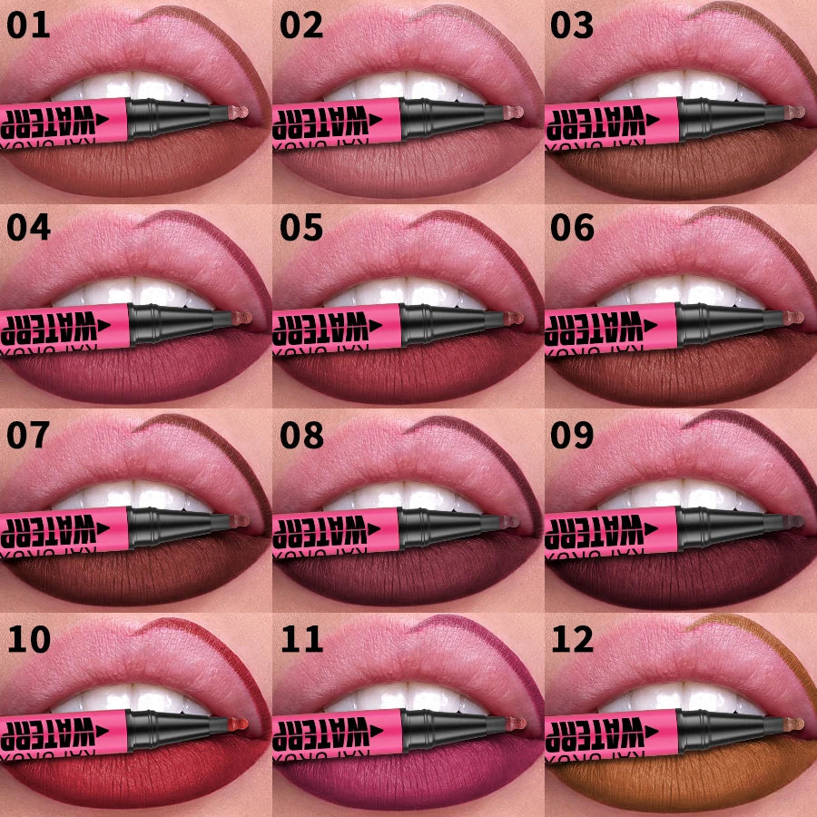 Delineador Labial Líquido Mate 12 Colores Waterproof Rellenador Labios - Lápiz Contorno Natural Maquillaje Mujer