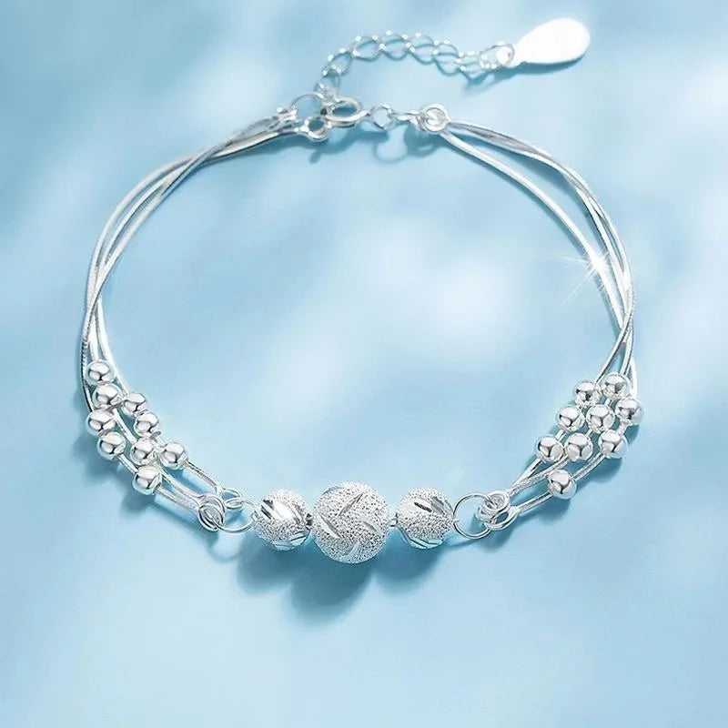 Pulsera Corazón Cristal Azul Estilo Coreano Plata 925 para Mujer