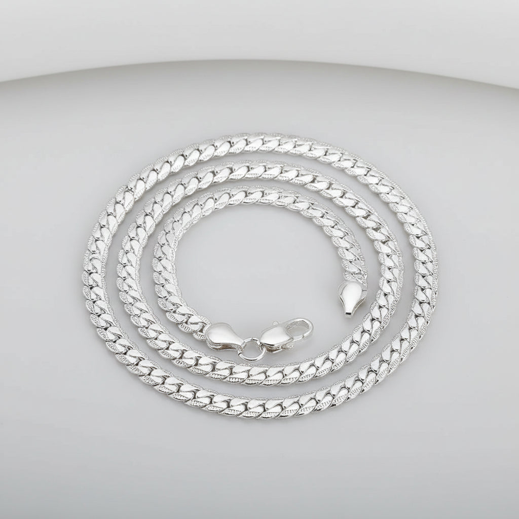 Set Joyería Plata 925 Sterling Silver Navidad Estilo Europeo - Cadena Plana 6MM Collar Pulsera Hombre Mujer Regalo