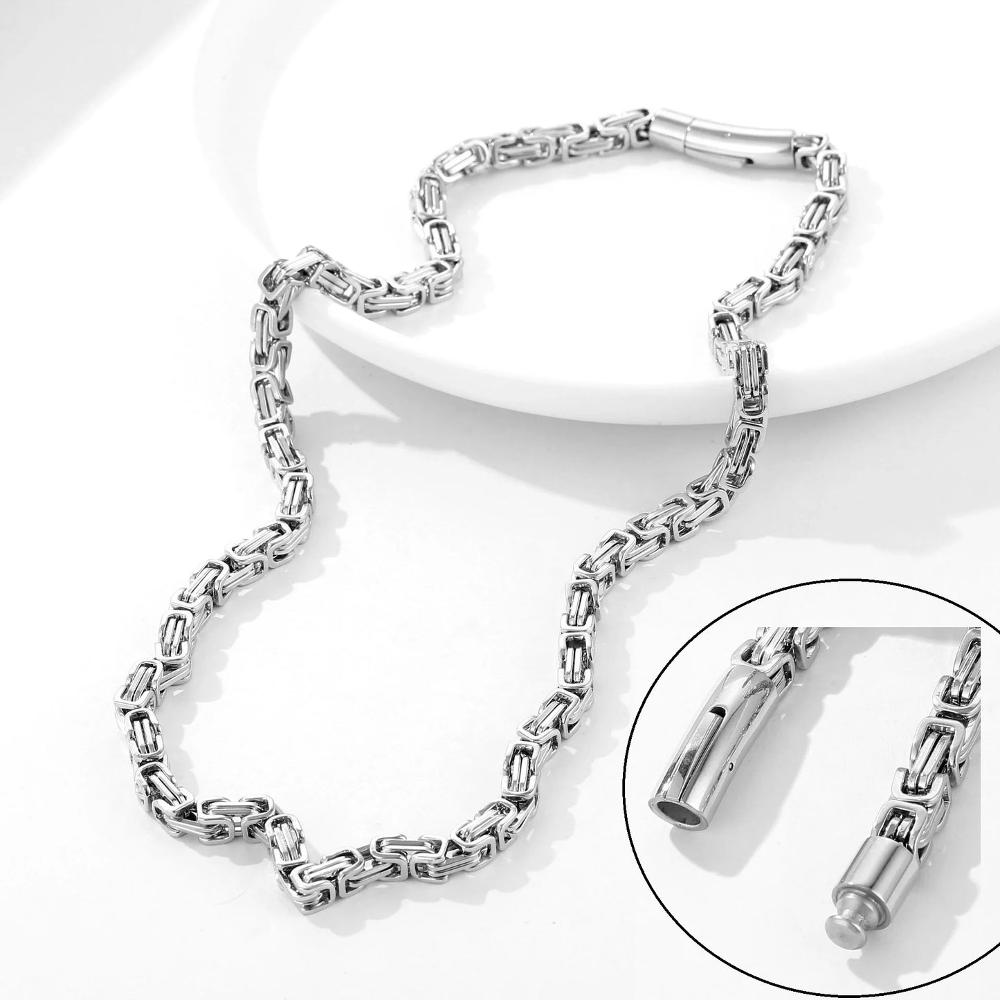 Set Collar y Pulsera Cadena Byzantine Acero Inoxidable con Cierre Magnético Unisex