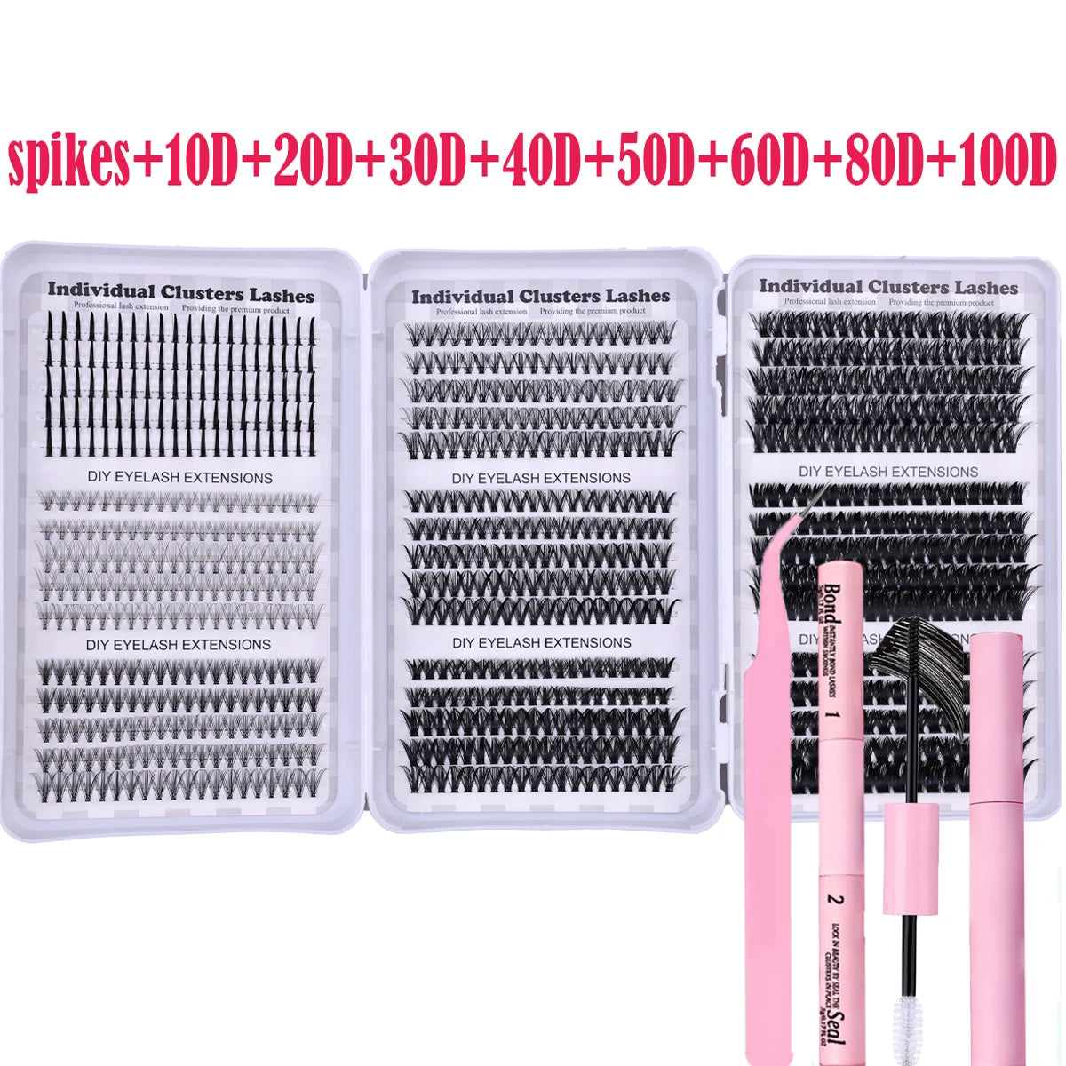 60row DIY Lash Extension Kit Clusters Individual Eyelashes Kit Mix Styles 10-18mm with Bond and Seal Eye Makeup Tool