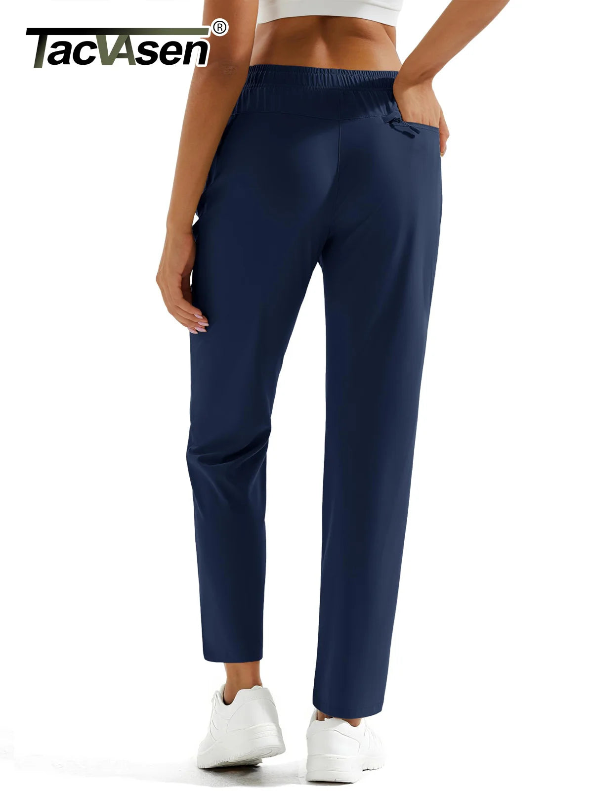 TACVASEN Pantalones de Senderismo para Mujer Secado Rápido Ligeros Resistentes al Agua Pantalones de Viaje con Bolsillos con Cierre Cintura Elástica Pantalones Golf