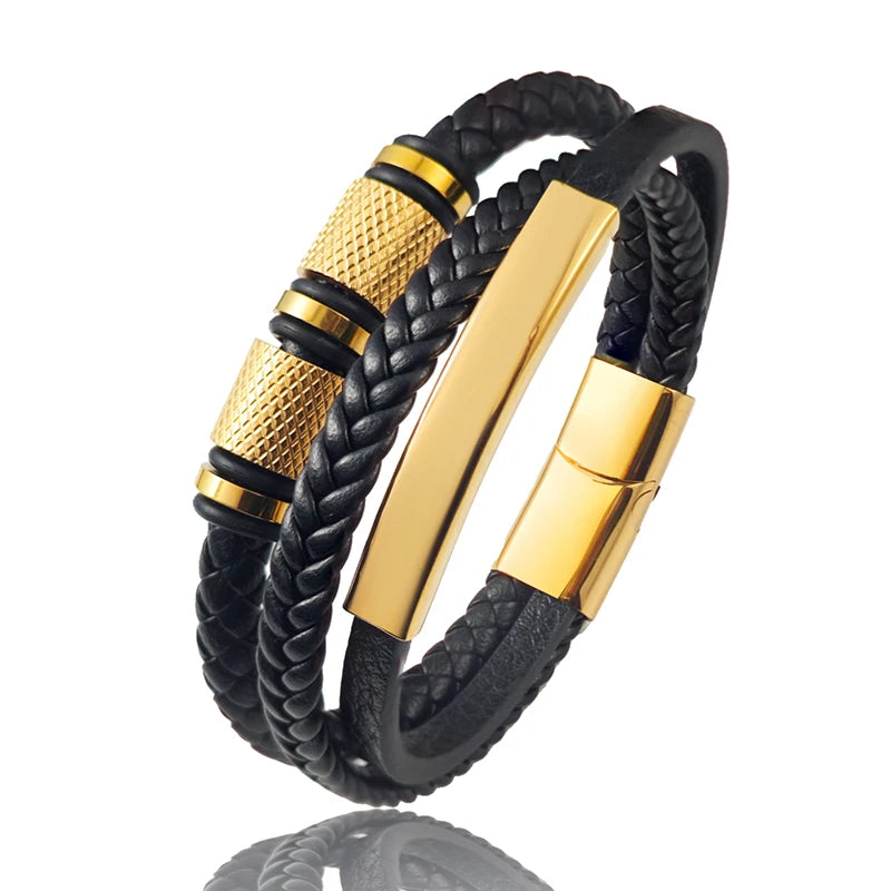 Pulsera de Cuero Punk Rock para Hombre - Estilo Clásico con Cierre Magnético