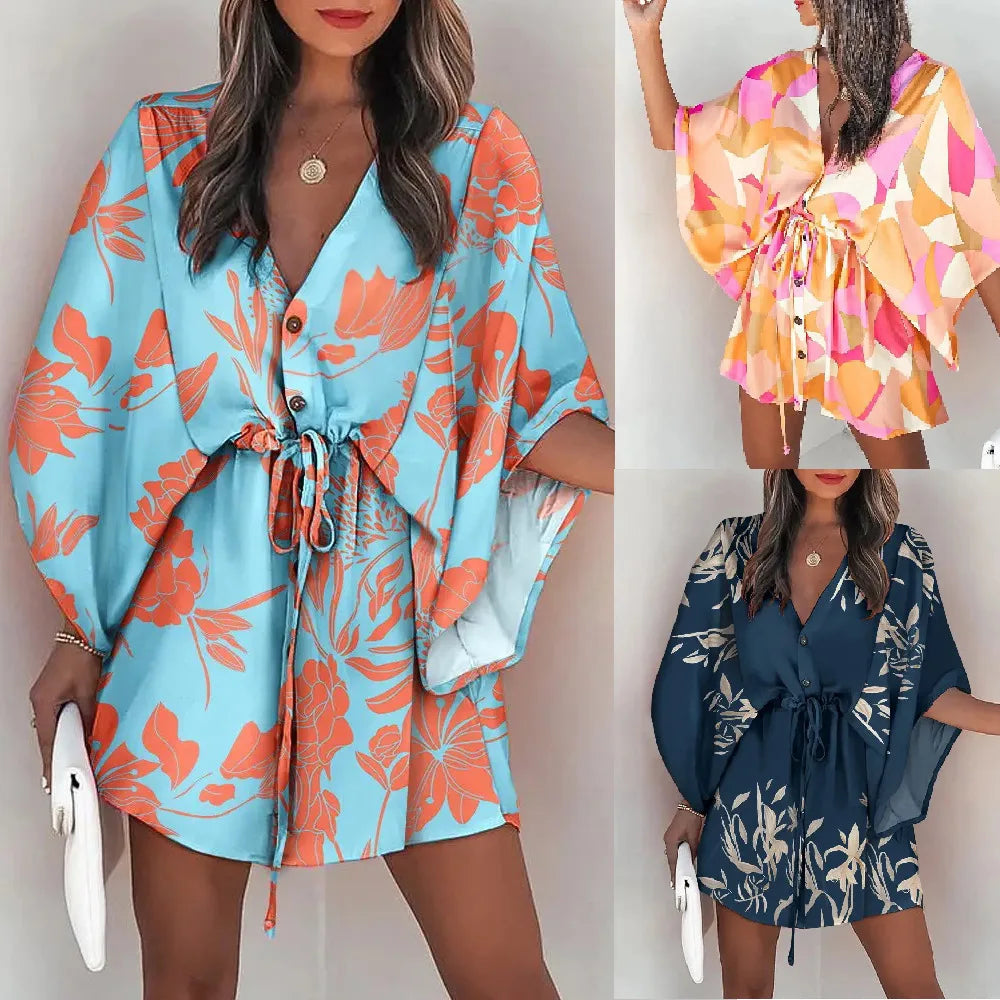 Vestido Mini Boho Floral Cuello V | Playa y Verano